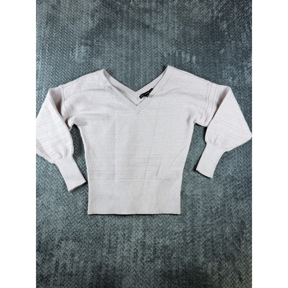 White House Black Market Sweater Womens Small Rose Pink Knit Ribbed V Neck Cozy
